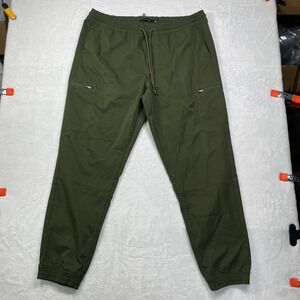 Tahari Cargo Jogger Pants Mens XL Green Mid Rise Training Running Athleisure